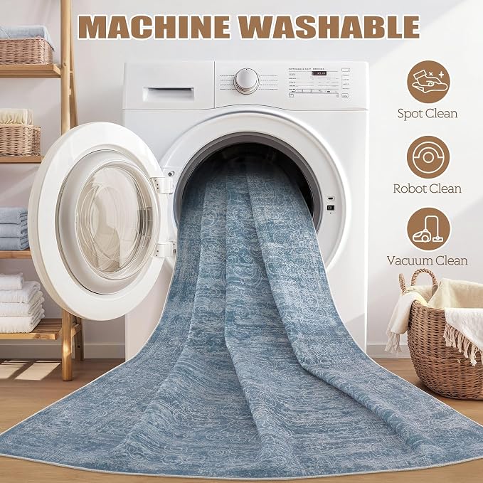 DMOYEST Area Rug Living Room Rugs - 5x7 Large Soft Indoor Neutral Modern Abstract Low Pile Washable Rug Carpet for Bedroom Dining Room Farmhouse Home Office - Dark Blue
