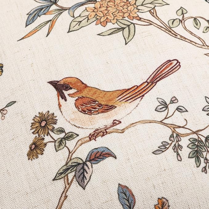 ISAENNE Designer Vintage Linen Throw Pillow Cover,20"x12"-Cornucopia A | Elegant French Rectangle Pillow Cover,Concealed Zipper,Floral and Bird Pattern,Sofas,Bedroom,Living Room,Lounge Chairs