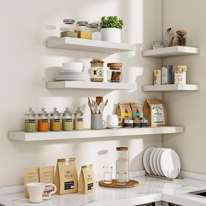 Acovy 36 Inch Floating Shelves, 36"x9.25"x1.5" Inch Deep Floating Shelves for Wall, Wooden Shelves for Bathroom, Bedroom, Living Room, Cream White Oak, 2 Pieces