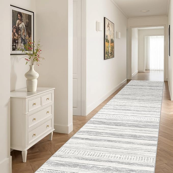 Tortania Area Rug 2x6 Runner Rugs - Washable Soft Neutral Boho Moroccan Farmhouse Rug Indoor Floor Carpet for Living Room Bedroom Kitchen Entryway Under Dining Table Home Office Decor - Light Grey
