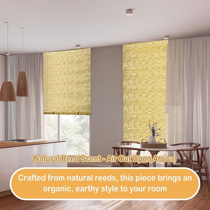 DoubleFill 2 Pcs Bamboo Shades Outdoor Reed Roll up Blinds 48" W x 72" H Blackout Sunshade Cordless Bamboo Blinds for Home Porch, Patio & Windows Decor Shutters Sunlight Privacy Screen(Natural)
