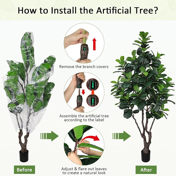 8FT Faux Fiddle Leaf Fig Tree, Large Artificial Plants Indoor Ficus Lyrata Trees, Realistic Fake Tree in Pot Floor Plant for Home Decor Office Christmas Housewarming Gift