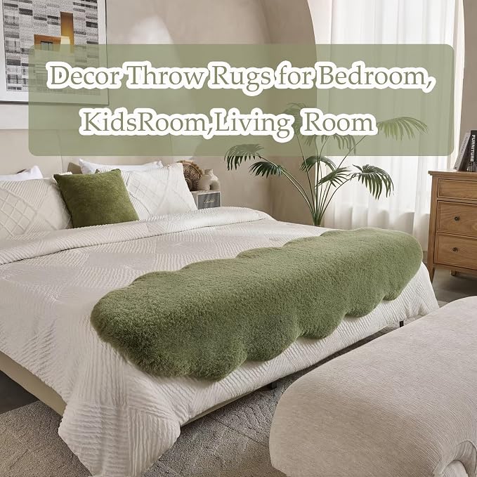 1700GSM Fuzzy Faux Sheepskin Fur Area Rug,Extra Soft Faux Fur Mat,Fluffy Shaggy Fur Rug for Bedroom Living Bedside Rug Room Decor-Sage Green, 2 x3 ft