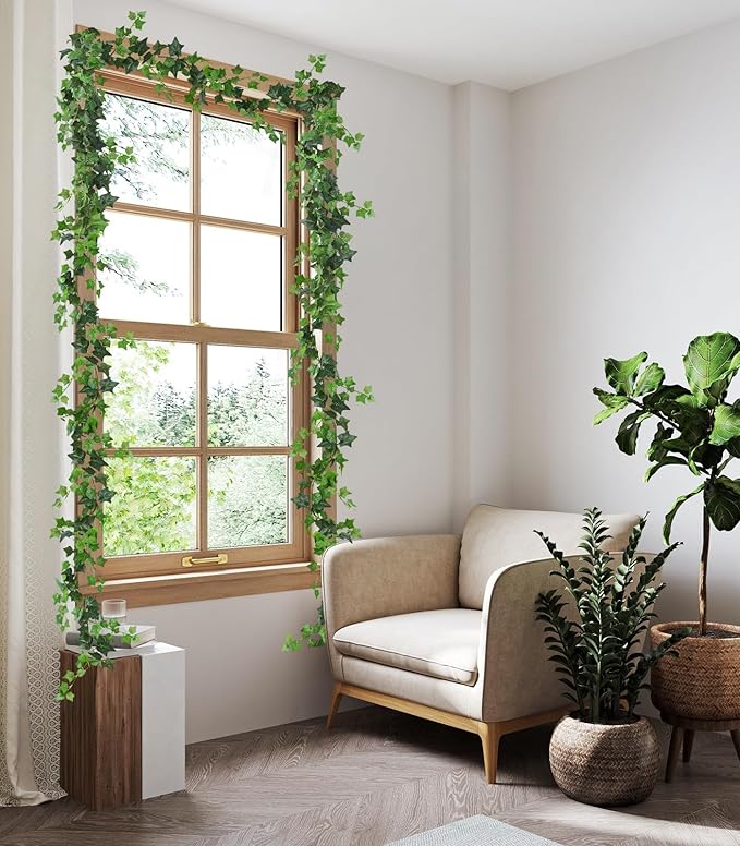 RECUTMS 3 Strands Artificial Ivy Vines 6.3Ft Green Ivy Garland Faux Hanging Plants Greenery Decoration Artificial Vines for Spring Home Decor Indoor Home Wall Wedding Room Easter Decor(Green)