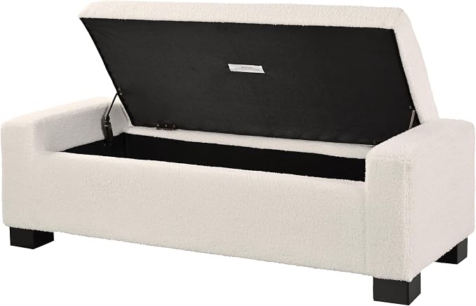 Christopher Knight Home Maddie Living Room Ottoman with Storage, Entryway Boucle Fabric Upholstered Storage Ottoman Bench, Rectangular Sofa Foot Stool, Bedroom End of Bed Bench, Shoe Organizer, Beige