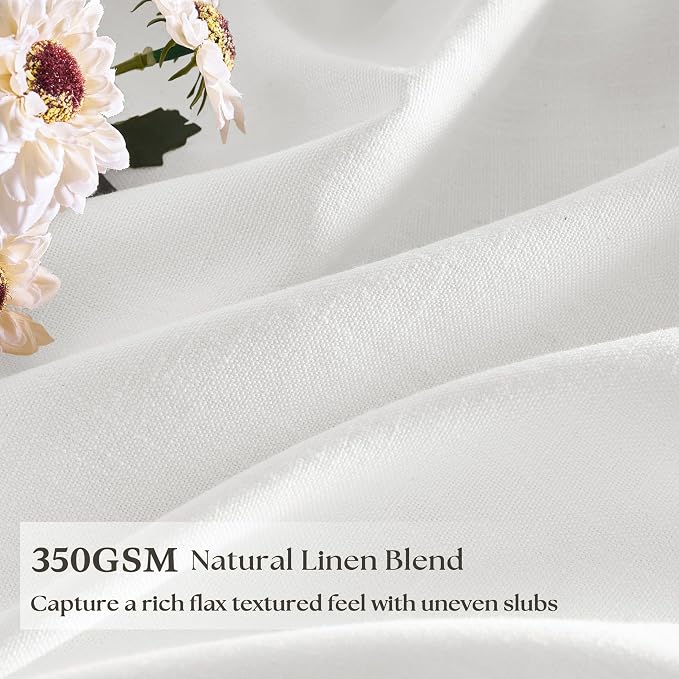 Off White Pinch Pleated Semi Sheer Linen Curtains for Bedroom | Ivory, 105 Inch Extra Long, Floor To Ceiling, Light Filtering, Privacy, Living Room, Flax Textured, Hook Rings, Memory Shape