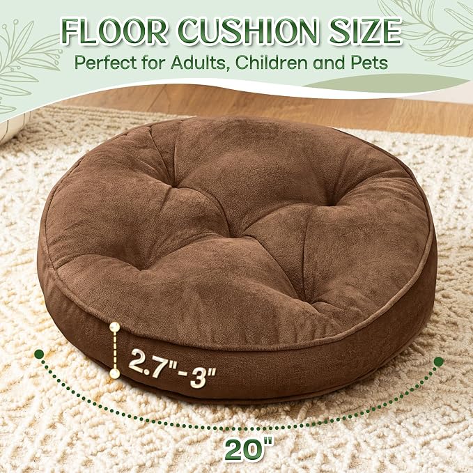 1 MIDDLE ONE Floor Pillow Set of 2, Memory Foam Meditation Cushion, Floor Cushions for Adults Sitting, Large Round Seat Cushions for Yoga, Living Room, 20x20 Inch (Round | Brown)