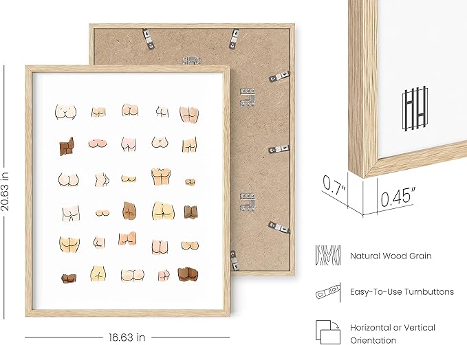 HAUS AND HUES Funny Bathroom Art - Butts Collage Cute Bathroom Decor, Sign, Wall Art (Beige Frame, 16x20)