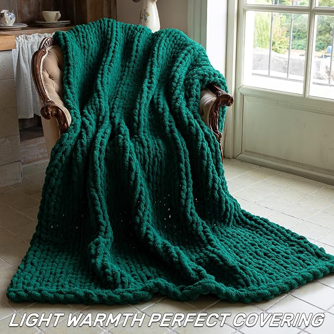 Chunky Knit Blanket - Luxury Soft Cozy 50 * 60 Throw Blanket,100% Woven Blanket Rope Knot Throw Blanket for Couch, Sofa, Home Decor, Gift - Machine Washable (Blackish Green, 50 * 60)