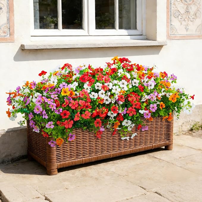 Hrobek Fake Artificial Flowers for Outdoors Faux Plants Outside Indoor,UV Resistant Realistic Silk Daisy for Home Patio Garden Back Yard Front Porch Decor Spring Summer(12 Bunches,4 Multi Colors)