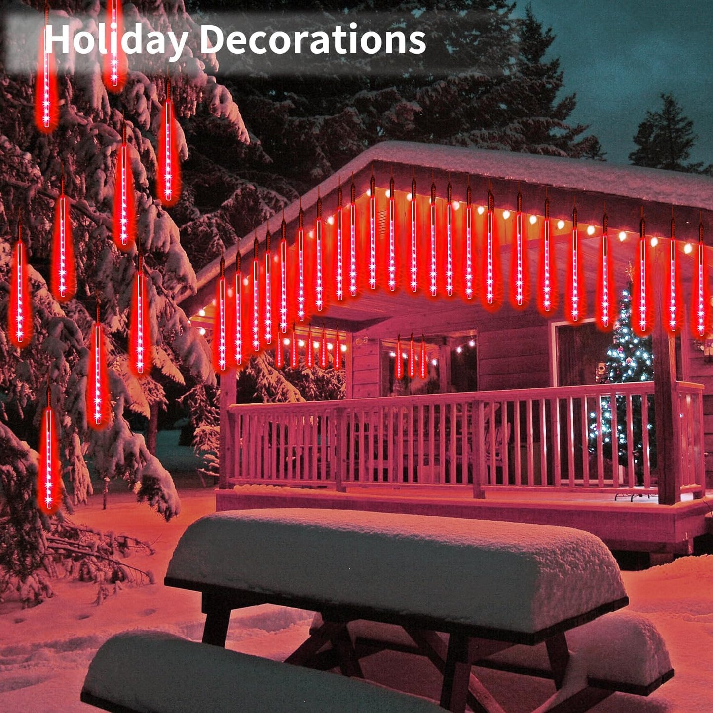 【4 Pack】 Christmas Meteor Shower Rain Lights 12inch, Totally 40 Tube 960 LEDs Icicle Lights Outdoor Raindrop Light for Xmas Halloween Wedding Party Tree Holiday Decoration, Red