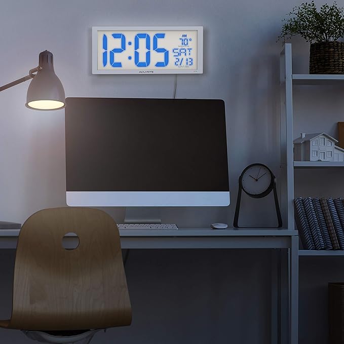 AcuRite 14.5" Oversized, Multicolor LED Clock with Indoor Temperature, Day of the Week, and Date (75160M), Multicolor