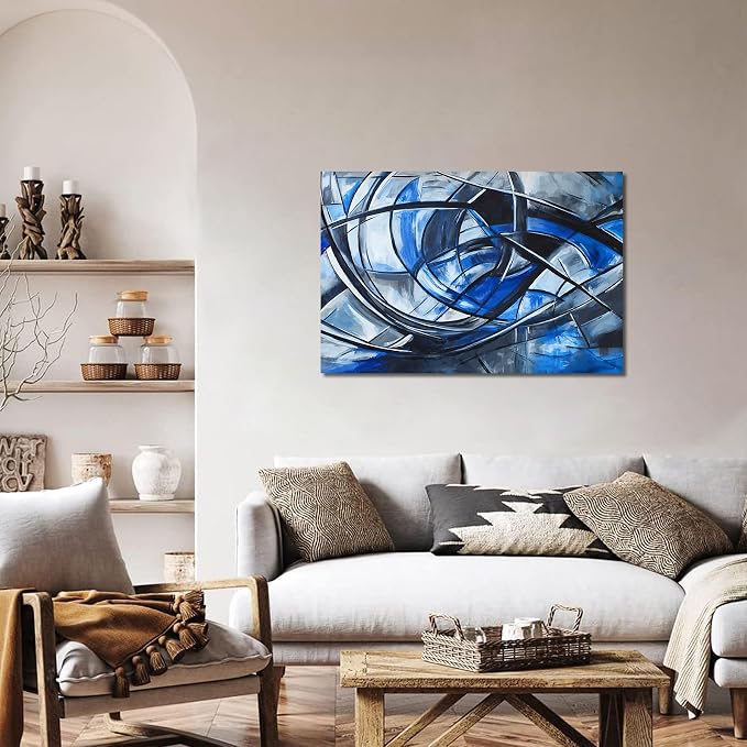 Abstract Wall Art Decor Modern Wall Art Pictures for Living Room Abstract Canvas Art Wall Decor Blue Wall Art Prints Black and White Wall Art Decor Artwork for Walls Home Office Decorations 32" X 48"