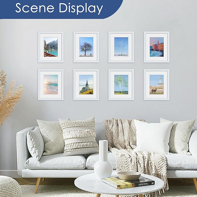PEALSN 8x10 Picture Frame Set of 6, Display Pictures 5x7 with Mat or 8x10 without Mat for Wall Mounting or Table Top Display, Photo Frames Collage for Wall Decor, Blue