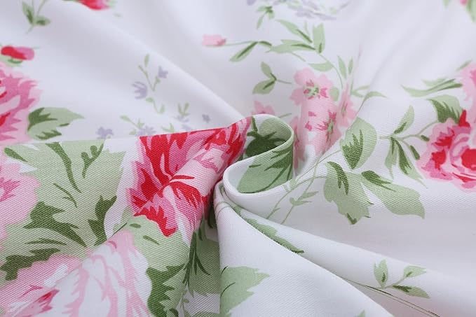 2-Pack Rose Floral Print Pillow Shams with Lace Ruffles Shabby Chic Queen Size Pillowcases 20 x 30 Country Vintage Style