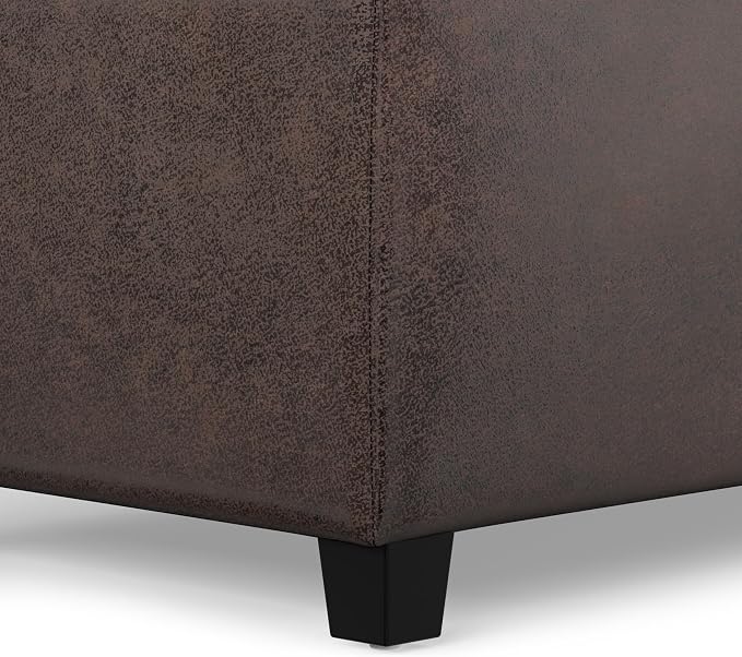 SIMPLIHOME Avalon Storage Ottoman Bench - 48" Wide x 16" High Upholstered Vegan Leather Rectangular Lift-Top Ottoman in Distressed Brown, Contemporary Bench for Living Room with High-Density Foam