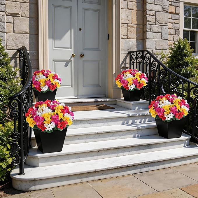 8 Bundles Artificial Flowers for Front Door, Fake Silk Azalea Bouquet Silk Flowers for Outside UV Resistant Realistic Faux Plants for Planter Farmhouse Patio Garden Walkways Home Decor (Mixed Color)