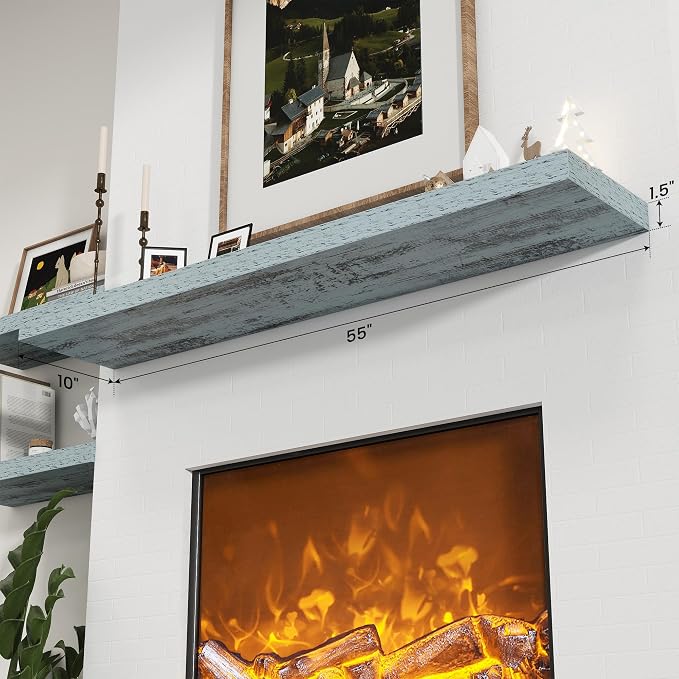 Axeman 55Inch Floating Shelves for Wall, Rustic Wood Shelves for Bedroom, Bathroom, Kitchen, Hanging Wall Mounted Shelf with Invisible Brackets for Books Decor, Set of 1, Rustic Blue