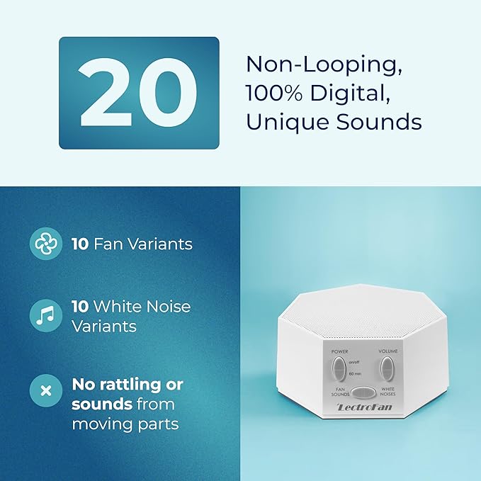 Adaptive Sound Technologies LectroFan Classic - Soothing Sound Machine for Sleep - Built-in Sleep Timer - Compact Design - Non-Looping Sounds - Speech Privacy - White