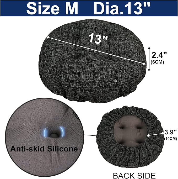 SINOSSO Modern Bar Stool Cushion Dia.13, Fashion Interweaving Design Anti-Skid Silicone Round Stool Seat Cushion Cover Padded (Black, M,1)