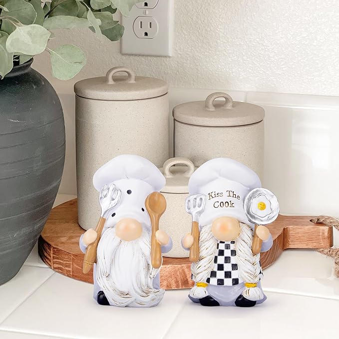 Hodao 2PCS Mother Day Kitchen Chef Gnomes Decorations Farmhouse Chef Gnomes Decor for Home Tabletop Coffee Shop Cooking Figurines Decor Statues Gifts for Mom