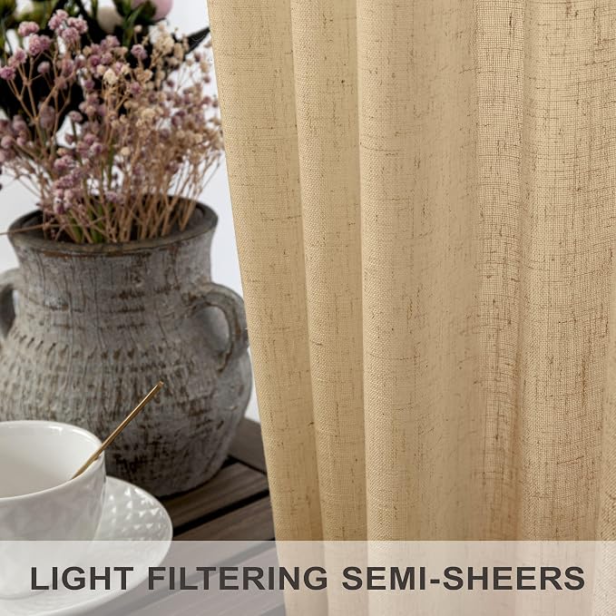 Light Brown Tan Curtains 72 Inch Length for Kids Bedroom 2 Panels Rod Pocket Back Tab Warm Autumn Fall Decor Khaki Camel Barley Jute Burlap Color Curtain for Living Room Dining Nursery Family Playroom