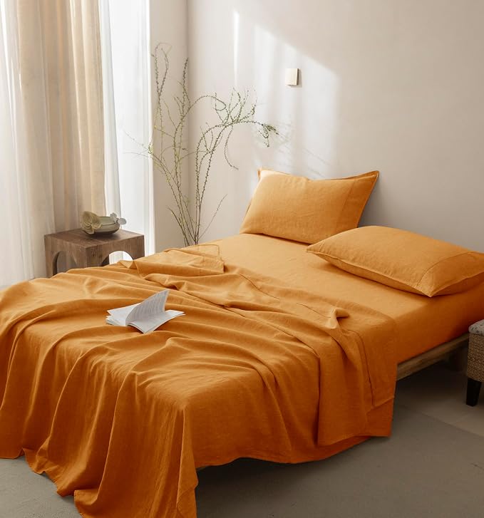 Talasily 100% French Linen Pillow Case Queen Size Set of 2,Oeko-TEX Certified Stone Washed Flax Pillow Shams with Envelope Closure - Breathable & Cooling for Hot Sleepers（Caramel,20''x30''）