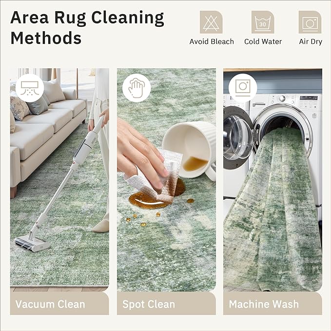 Soalmost Runner Rug 2x5 Washable Non-Slip Kitchen Runner Rugs for Bathroom Laundry Room Green/Ivory Vintage Floor Carpet Runners for Hallway Entryway