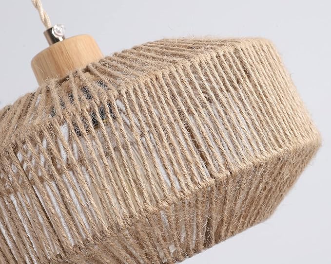 Coastal Woven Plug in Pendant Light with 14ft Handmade Hemp Rope Light Cord, Dimmable Switch, Natural Basket Hanging Lamp for Bedroom Kitchen Island Decor Farmhouse Living Room