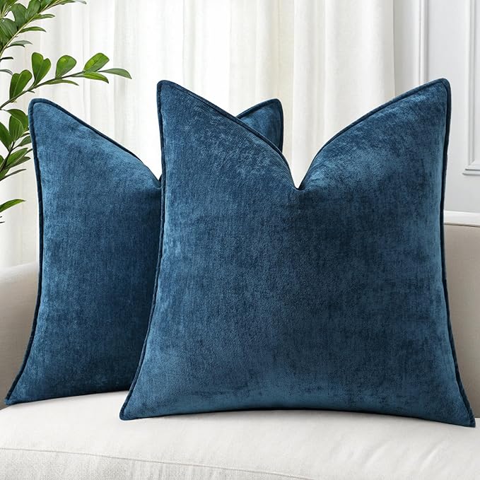 decorUhome Summer Couch Euro Sham Throw Pillow Covers 26x26 Set of 2, Decorative Soft Velvet Modern Cozy Chenille Pillow Cases with Elegant Design for Sofa Bed Living Room Home Decor, Poseidon