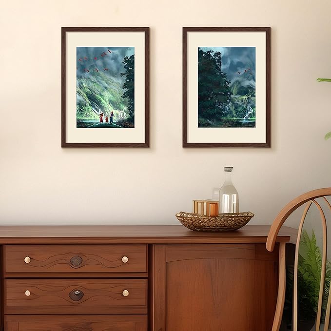 upsimples A3 Picture Frame, Display Pictures 8.3x11.7 with Mat or 11.7 x 16.5 Without, Wall Hanging Poster Frames, Brown, 1 Pack