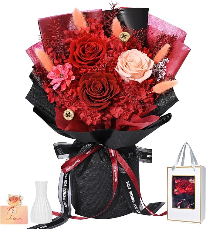 Mothers Day Flowers for Mom, Mothers Day Gifts, Flowers for Delivery Prime, Preserved Eternal Forever Red Roses Bouquet Birthday Gifts for Women Gf Gifts Wedding Anniversary
