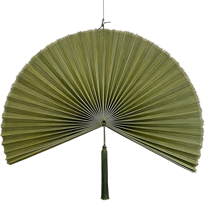 ChumDecor Fan Wall Decor, Japanese Giant Fan, Large Bamboo Fan Wall Art For Boho Hanging Headboard, Decorative Folding Fans For Over Bed, Asia Trending (Army Green 60inch)