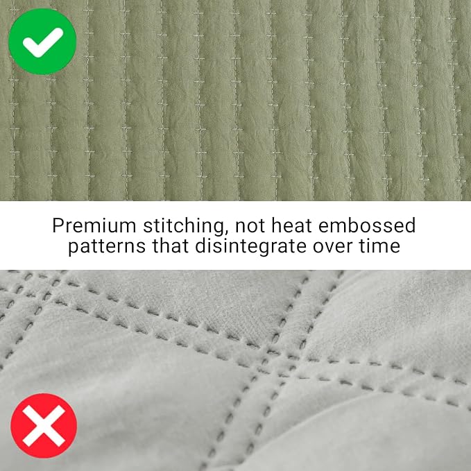 WRENSONGE King Size Quilt-3 Pieces Lightweight Bedspreads Olive Green King Quilt Bedding Set for All Seasons, Soft Summer Coverlet with 2 Pillow Shams Suitable for Bed, Couch, Quilt Blanket
