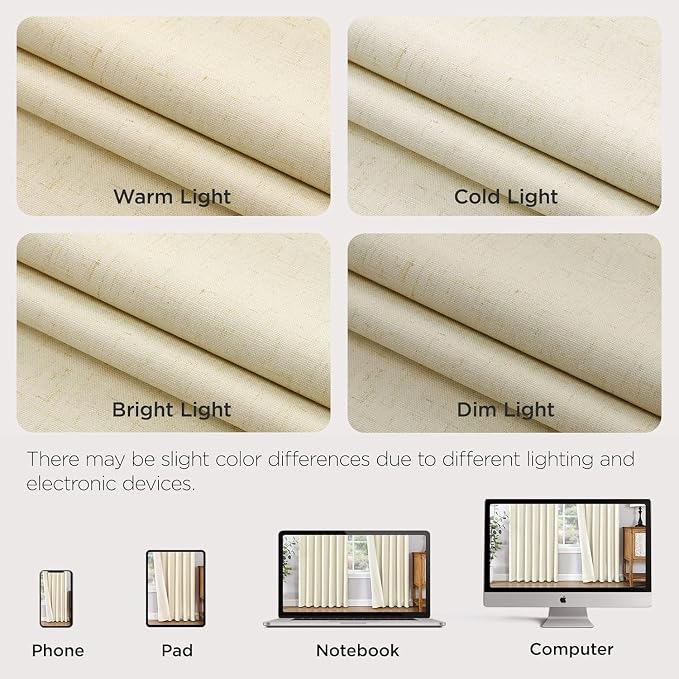 Joydeco Pleated Curtains for Living Room Bedroom, Linen Drapes 90 inch Length 2 Panels Set, Blackout Thermal Insulated Curtain(Linen,40'' Wx90'' L)