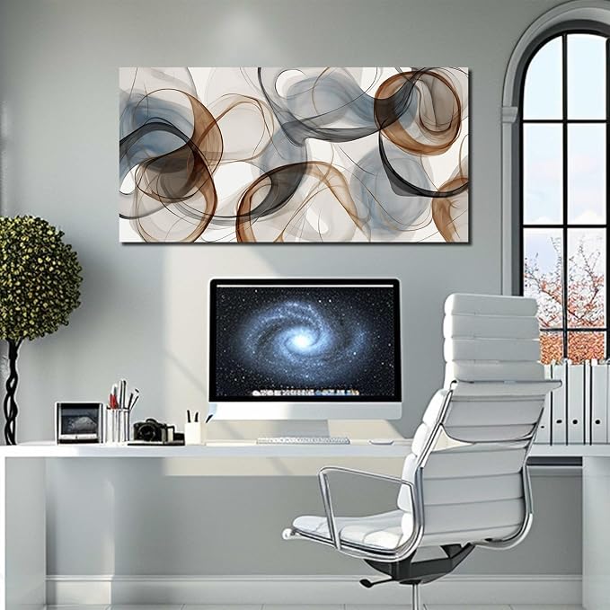 AOZEMI Large Abstract Canvas Wall Art Brown Wall Decor Light Blue Pictures Art Print Modern Artwork for Bedroom Bathroom Living Room Office 24"x 48"