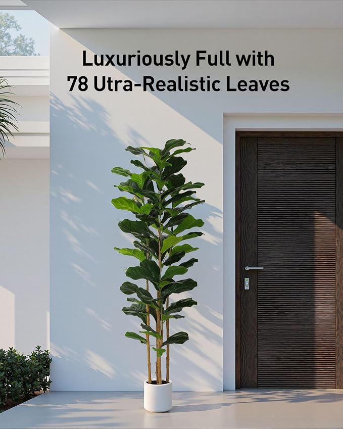 FLOWORLD Fiddle Leaf Fig Tree, 6FT Faux Trees Indoor,Tall FakeTree with Decorative planters,Natural Wood Trunk & Realistic Fiddle Leaf, Artificial Plants for Home Office, Living Room, Outdoor