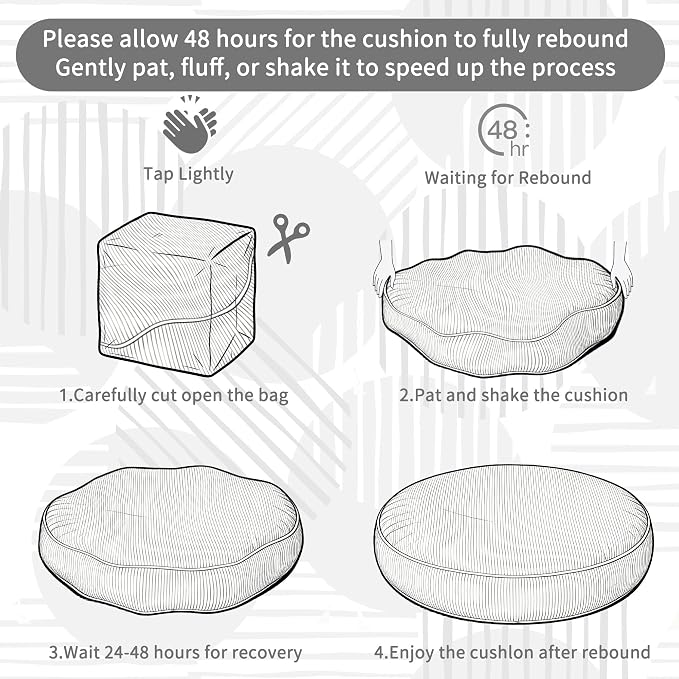 Papasan Breathable Round Chair Cushion (Without Chair) with Detachable Corduroy Cover,48 x 48 x 6 Inch Oversized Round Chair Pad Supportive Cushion, Overstuffed Chair Cushion,Memory Foam Filling,Grey