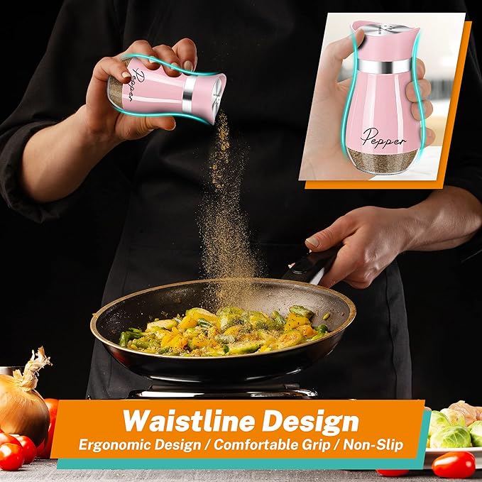Pink Salt and Pepper Shakers Set with Holder,4 oz Kitchen Decor and Accessories Home Essentials Cute Household Items for Mother's Day Housewarming Gift Refillable Design (Pink)
