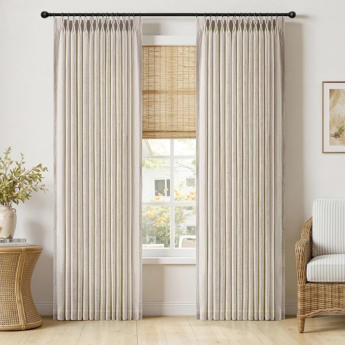 MIULEE Pinch Pleated Thick Linen Curtains 96 Inches Long 2 Panels for Living Room Bedroom, Memory Trained Drapes Pinch Pleat Back Tab Semi Sheer Privacy Neutral Ivory Cream Farmhouse Window Curtains