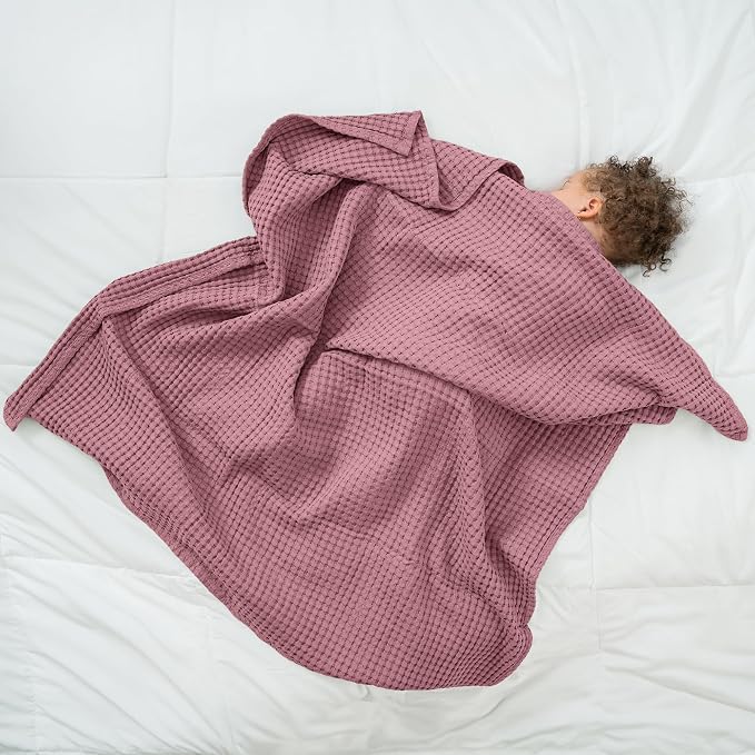 Comfy Cubs Waffle Weave Baby Blanket - 40” x 40” Cotton Blanket with Textured Design - Lightweight Swaddle for Bed, Crib, Stroller, or Couch - Soft and Cozy Cover for Toddlers, Boys & Girls - Mauve