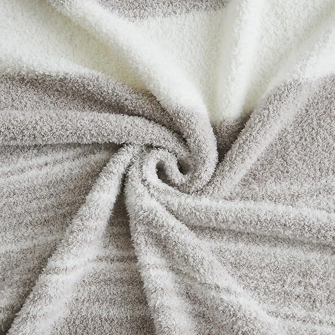 WRENSONGE Soft Throw Blanket for Couch-Cozy Reversible Knitted Blankets | Lightweight Warm Fluffy Decor for Women, Mom, Her & Girls, Sofa, Chair, Bed, 50x70in,Taupe Stripe
