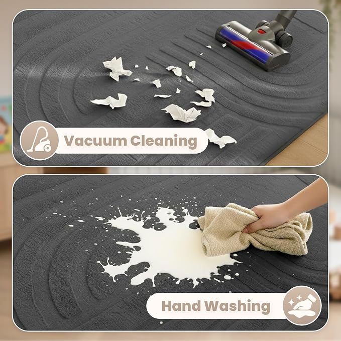 Huloo Sleep 1.3" Thick Fluffy Baby Play Mat for Floor,Elasti Foam Padded Area Rug for Living Room Bedroom,Ultra Soft 3D Carved Kids Rug,Non-Slip Nursery Crawling Mat for Toddlers(Charcoal)