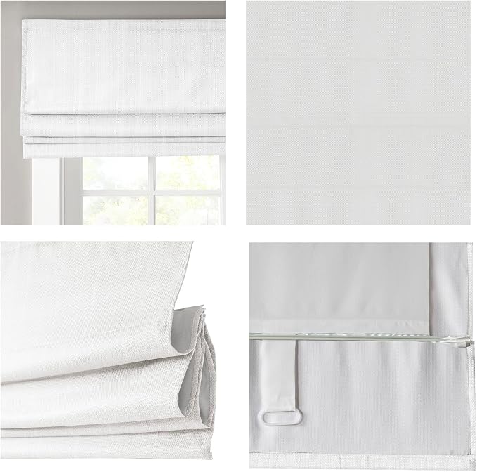 Madison Park Galen Cordless Roman Shade, 27"W x 64"H, Sheen White – Room Darkening, Thermal Insulated, Energy Efficient Window Blind with Subtle Sheen Basketweave Fabric for Privacy