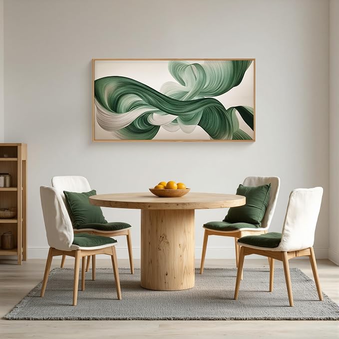 KAIRNE Green Abstract Framed Canvas Wall Art Set,Minimalist Green Lines Wall Decor,Modern Flowing Texture Art Prints,Neutral Smokes Waves Artwork for Living Room,Bedroom,Farmhouse,Office-40 x20 x1