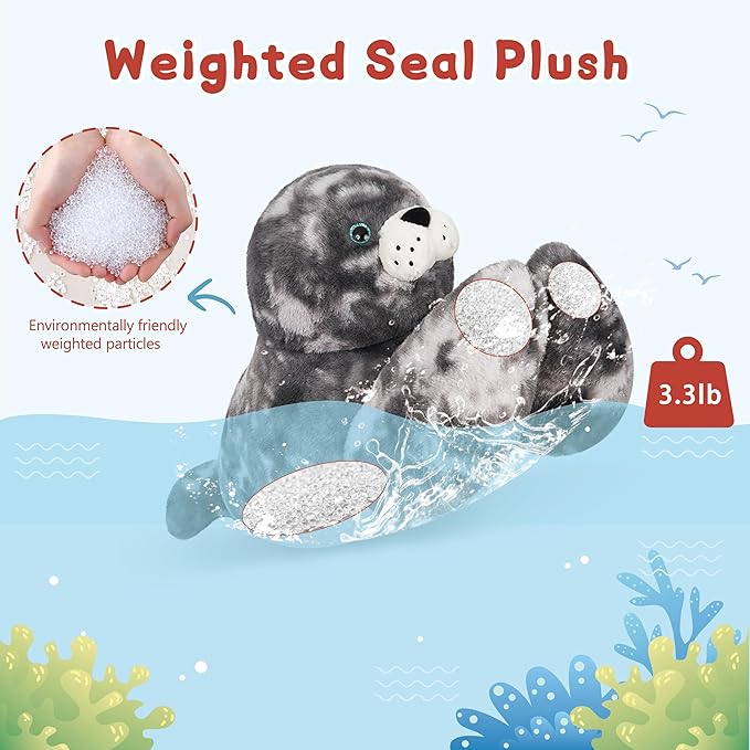 Niuniu Daddy 23" | 3.3 Pound Weighted Seal Plush for Kids Adults, Fat Large Seal Weighted Stuffed Animals, Chubby Body Pillow Plush Animal Toys for Sleeping for Presents Birthday Christmas Holiday