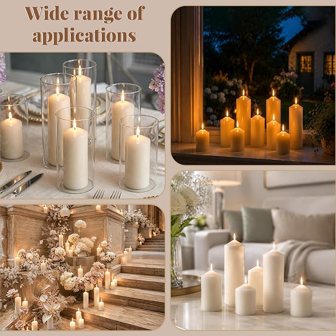 18 Pcs Ivory Pillar Candles Bulk Set | Unscented Dripless Smokeless Wax Candles | 3 Assorted Sizes: 2x3, 2x4, 2x6 for Wedding Centerpiece, Hurricane Vases, and Home Decor
