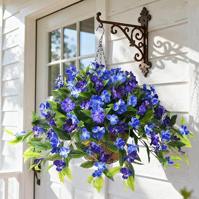 Hommyea Artificial Fake Hanging Flowers Plants Basket for Outdoors Outside Decoration UV Resistant Faux Silk Flowers Look Real Plastic Flowers for Spring Planters Home Porch Patio Garden Decor