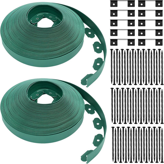 Sasylvia 1.5'' x 200' Landscape Edging Kit Edging Border Coil Include Anchoring Spikes 10 Connectors Plastic Garden Border for Lawn Garden Grass Yard Home(Green)