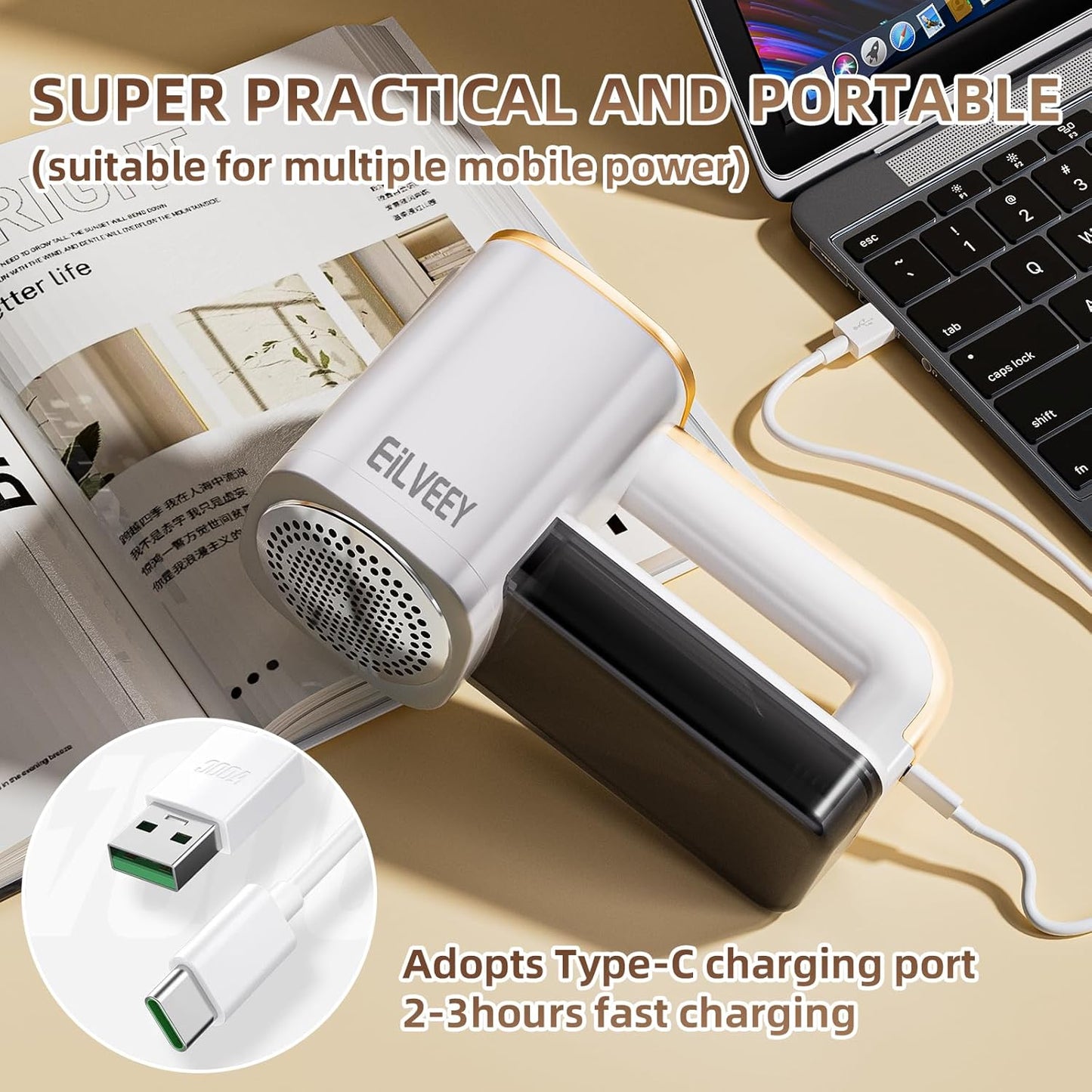 Rechargeable Lint Remover, Fabric Shaver Fuzz Remover, Sweater Shavers with 6-Leaf Blades, 3-Speeds Digital LED Display to Remove Pilling for Clothing and Furniture, Lint Ball, White